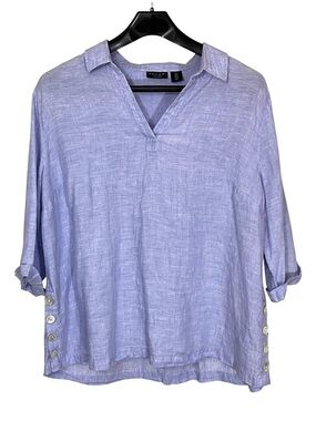 Tahari Women’s 100% Linen Blue Top. Size 1X.